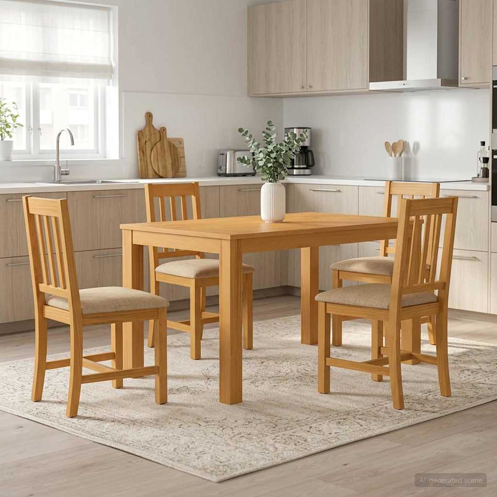 Spisestuesæt 5 stk. Beige Massivt Eg Træ
