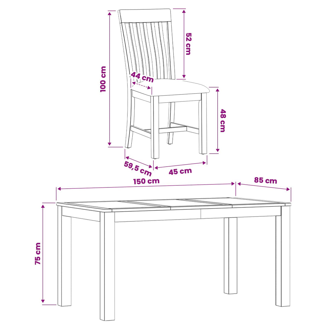 Spisestuesæt 5 stk. Grå Massivt Eg Træ