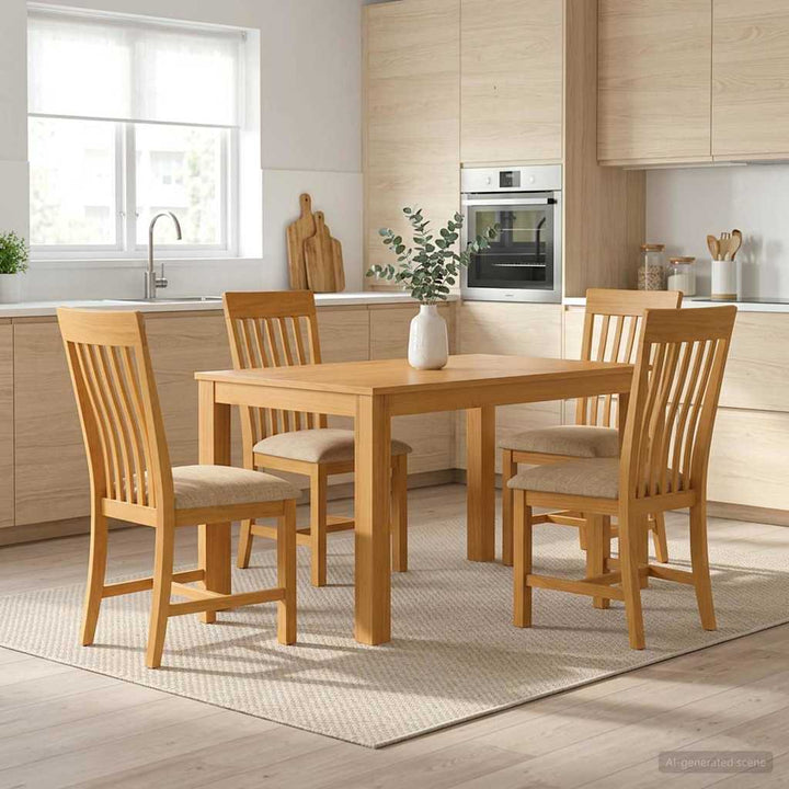 Spisestuesæt 5 stk. Beige Massivt Eg Træ