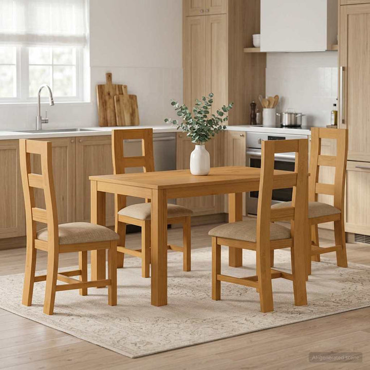Spisestuesæt 5 stk. Beige Massivt Eg Træ