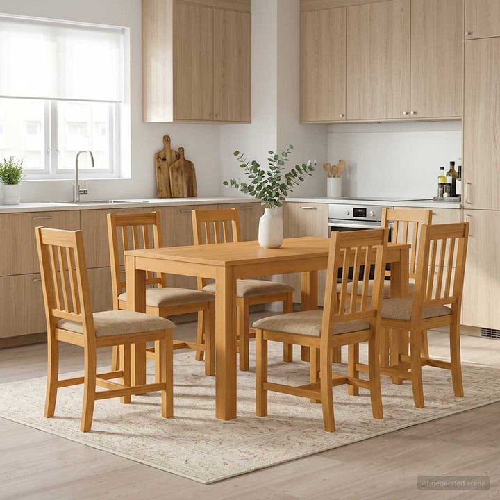 Spisestuesæt 7 stk. Beige Massivt Eg Træ