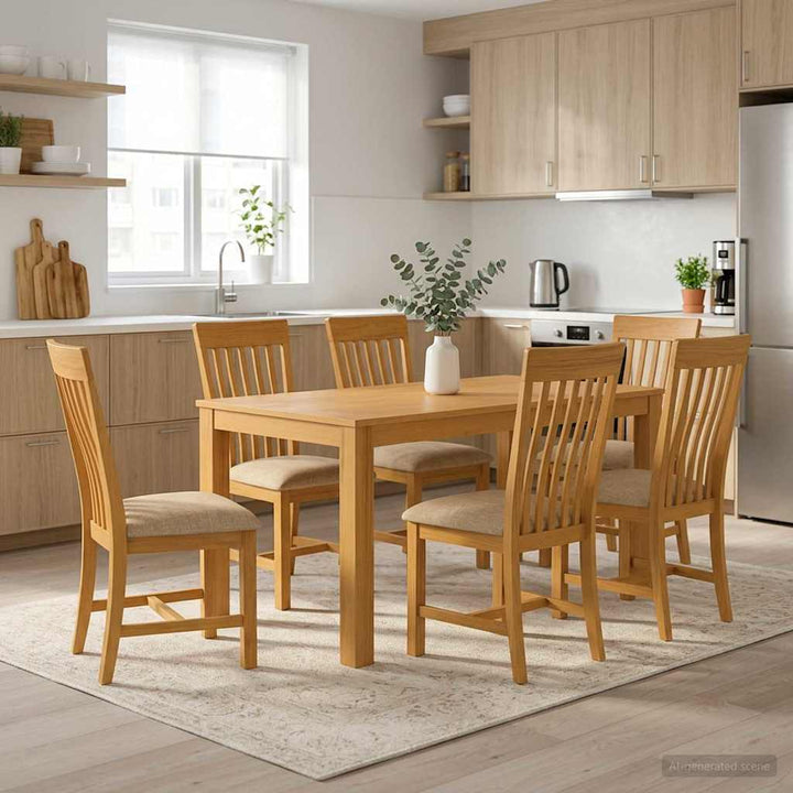 Spisestuesæt 7 stk. Beige Massivt Eg Træ