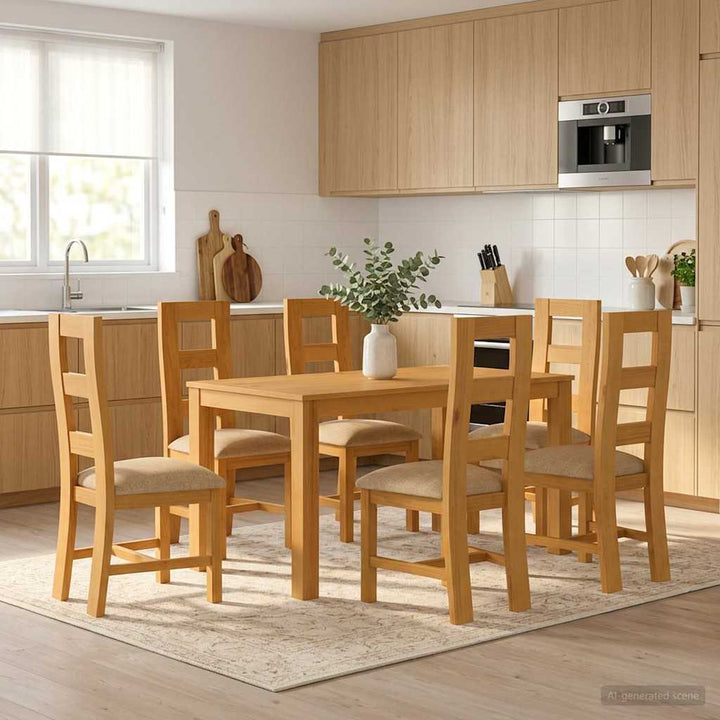 Spisestuesæt 7 stk. Beige Massivt Eg Træ