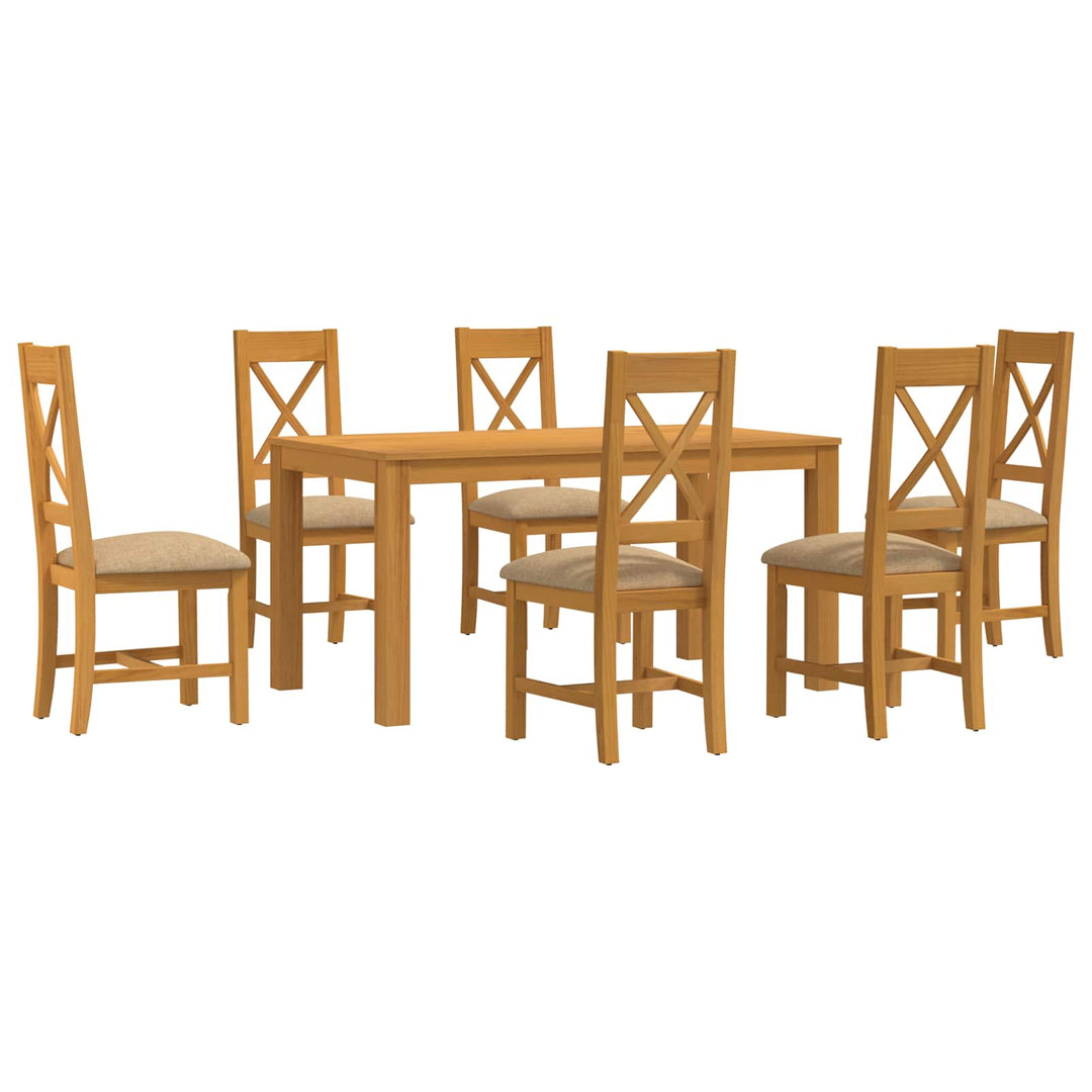 Spisestuesæt 7 stk. Beige Massivt Eg Træ