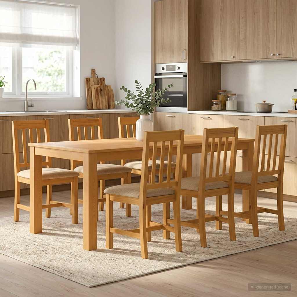 Spisestuesæt 7 stk. Beige Massivt Eg Træ