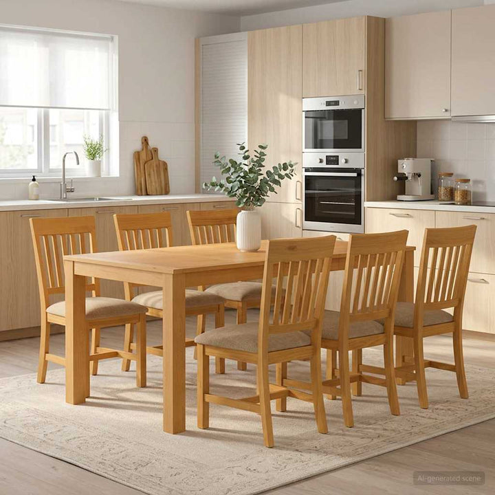 Spisestuesæt 7 stk. Beige Massivt Eg Træ