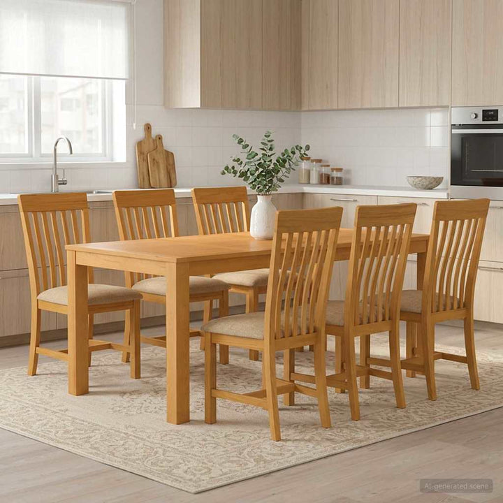 Spisestuesæt 7 stk. Beige Massivt Eg Træ