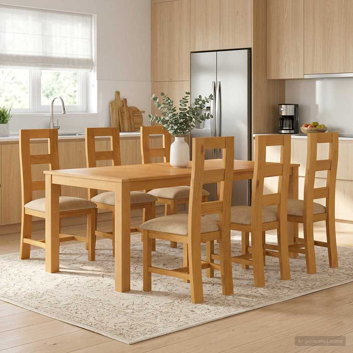 Spisestuesæt 7 stk. Beige Massivt Eg Træ
