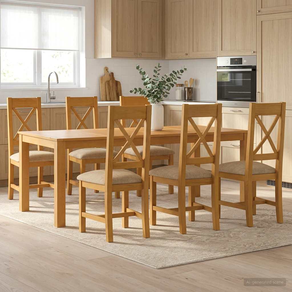 Spisestuesæt 7 stk. Beige Massivt Eg Træ