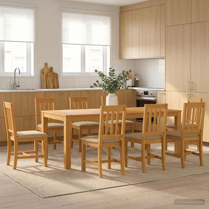 Spisestuesæt 9 stk. Beige Massivt Eg Træ