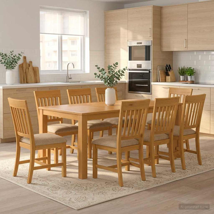 Spisestuesæt 9 stk. Beige Massivt Eg Træ