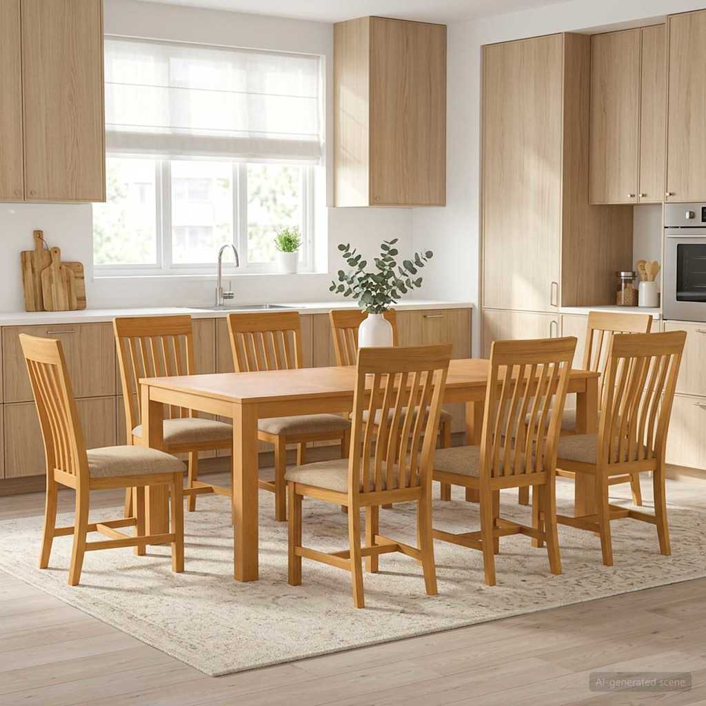 Spisestuesæt 9 stk. Beige Massivt Eg Træ