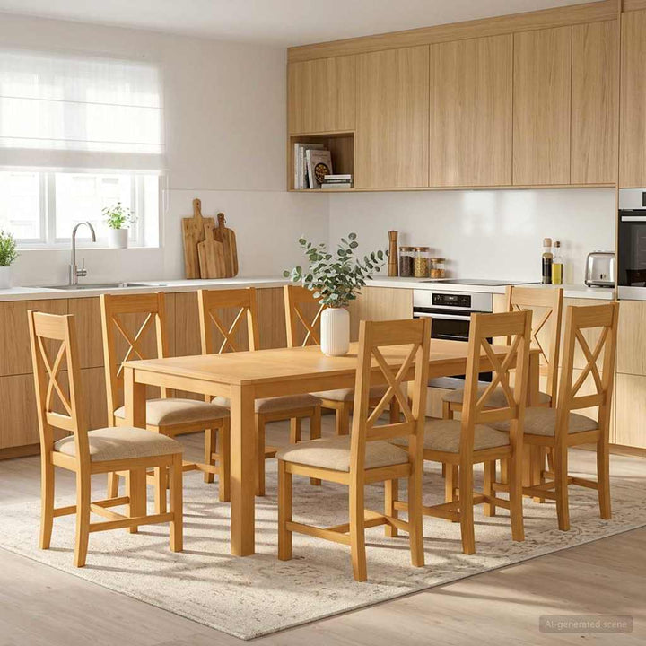 Spisestuesæt 9 stk. Beige Massivt Eg Træ