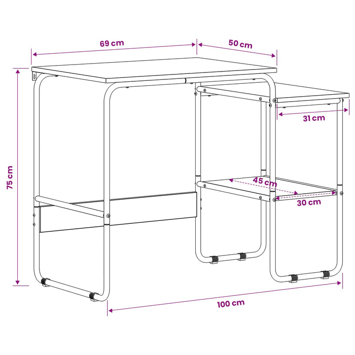 Skrivebord med opbevaring Sonoma-eg 100 x 50 x 75 cm