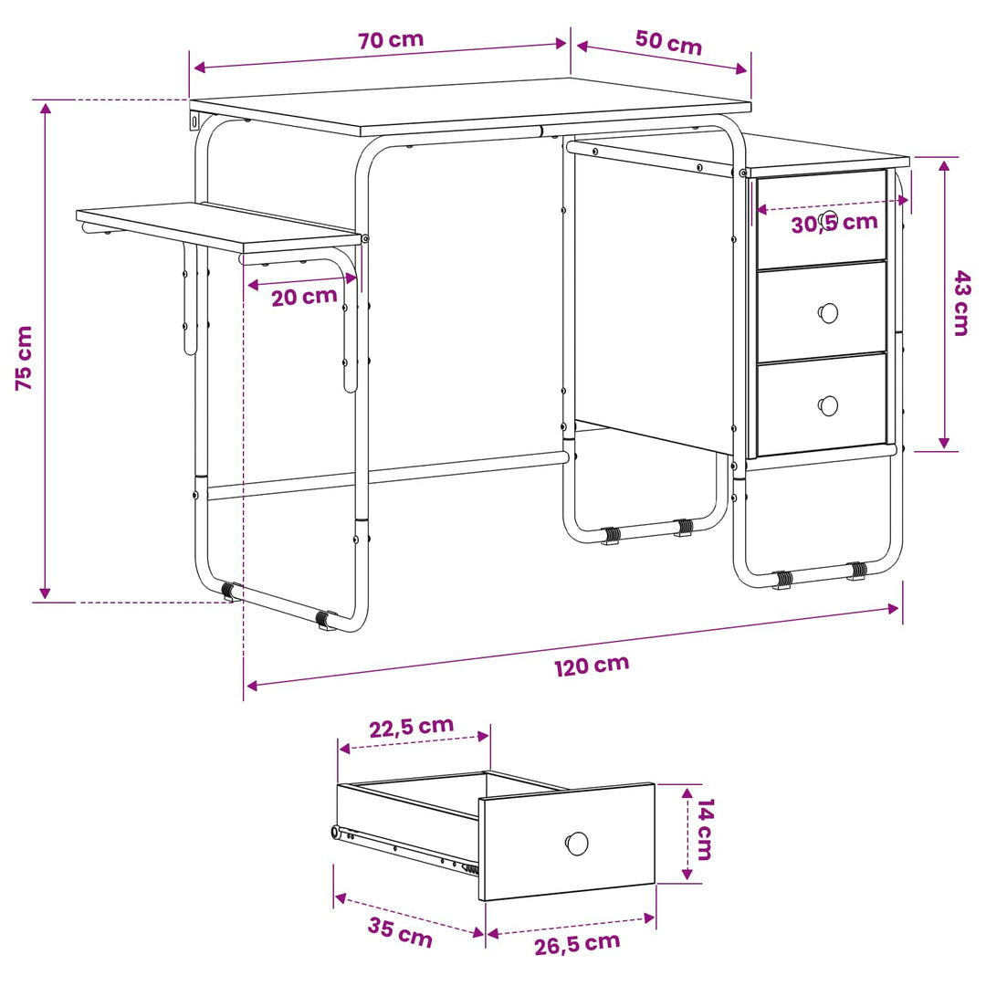 Skrivebord med opbevaring Sonoma-eg 120 x 50 x 75 cm
