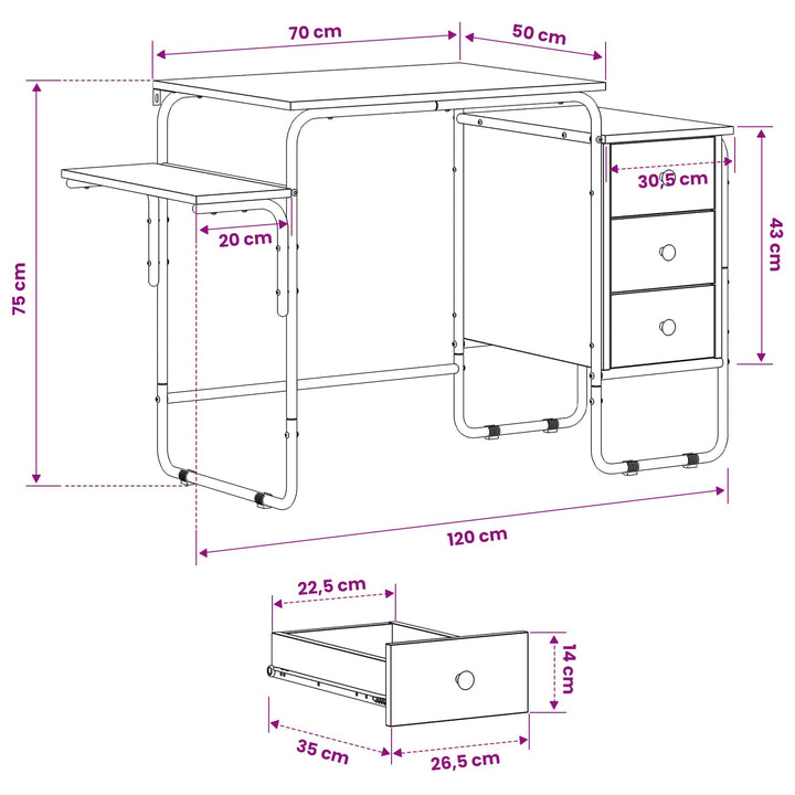 Skrivebord med opbevaring Røget eg 120 x 50 x 75 cm