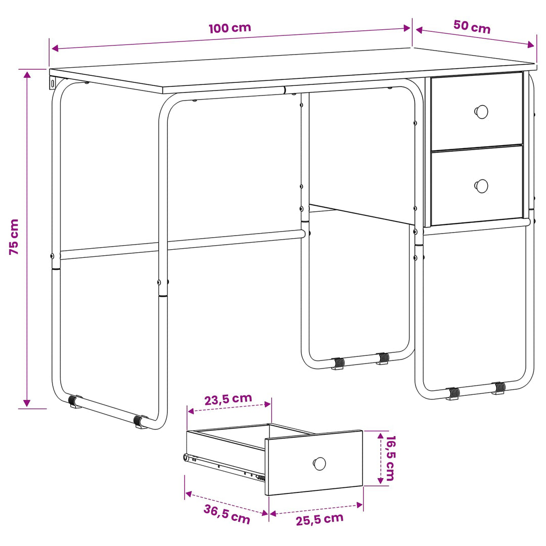 Skrivebord med opbevaring Sonoma-eg 100 x 50 x 75 cm