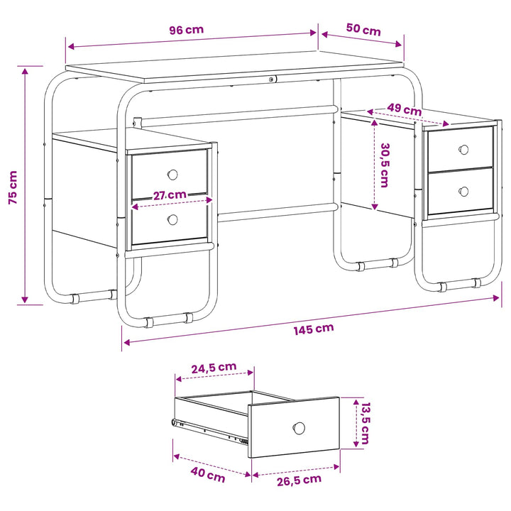 Skrivebord med opbevaring Sonoma-eg 145 x 50 x 75 cm