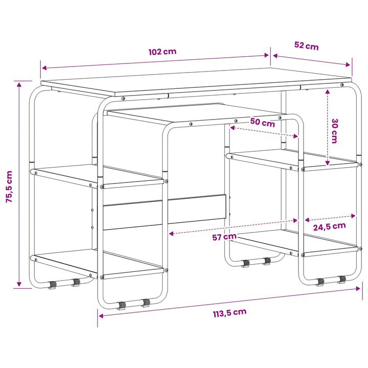 Skrivebord med opbevaring Sonoma-eg 113,5 x 52 x 75,5 cm
