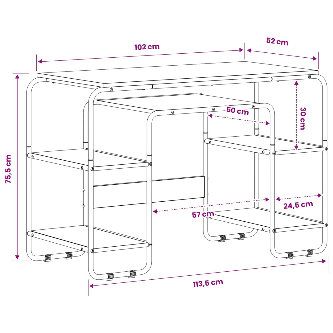 Skrivebord med opbevaring Egetræ 113,5 x 52 x 75,5 cm