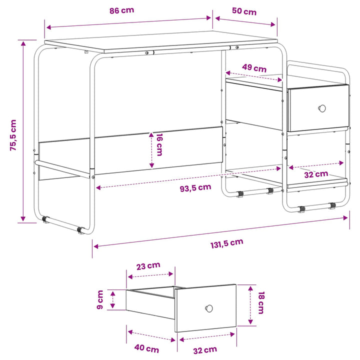 Skrivebord med opbevaring Egetræ 131,5 x 50 x 75,5 cm