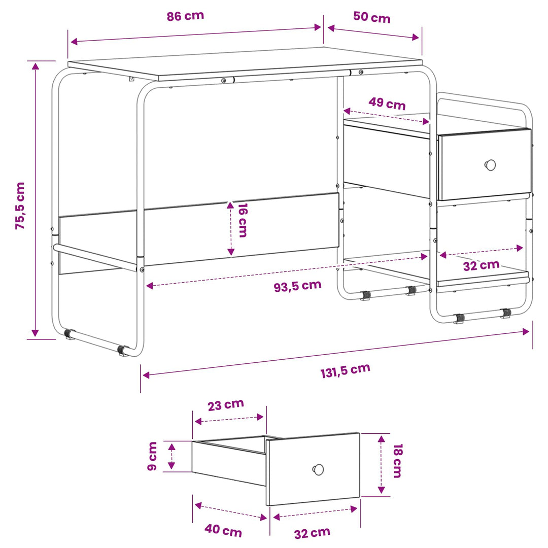 Skrivebord med opbevaring Artisan-eg 131,5 x 50 x 75,5 cm