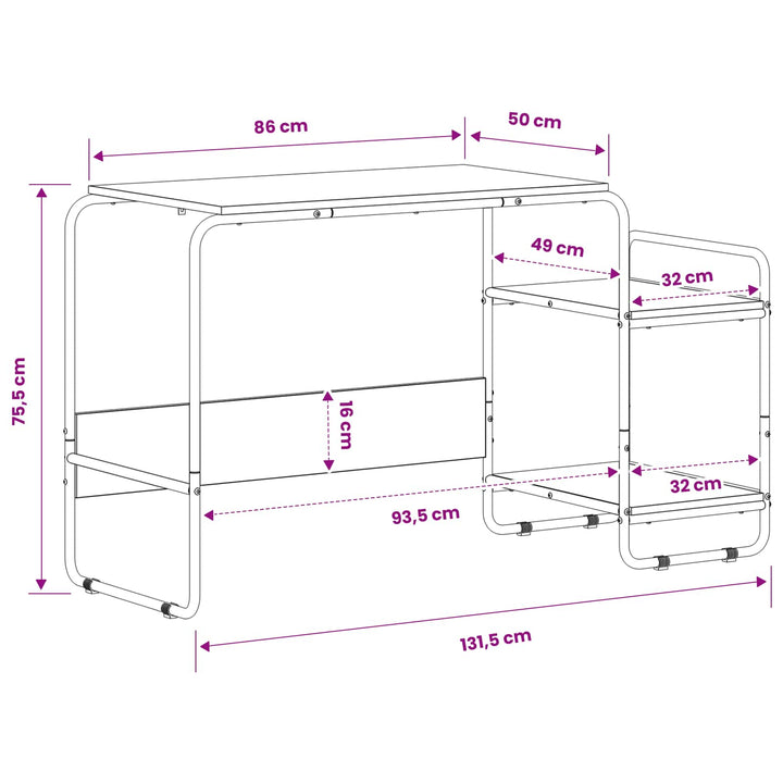 Skrivebord med opbevaring Røget eg 131,5 x 50 x 75,5 cm