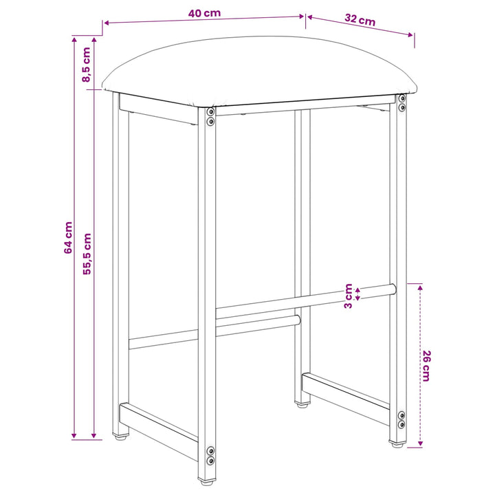 Barbænk 2 stk. Sort 40 x 32 x 64 cm Konstrueret træ