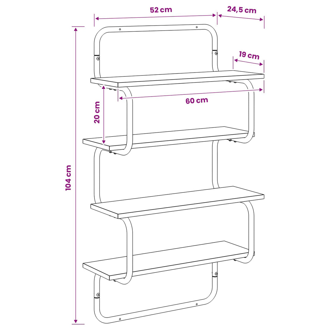 4-lags væghylde Røget eg 60 x 24,5 x 104 cm Konstrueret træ
