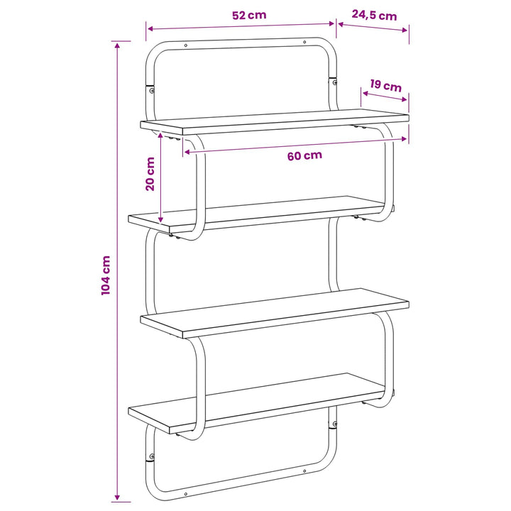 4-lags væghylde Røget eg 60 x 24,5 x 104 cm Konstrueret træ