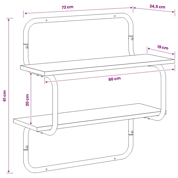 Væghylde med 2 niveauer Gammelt træ 80 x 24,5 x 61 cm