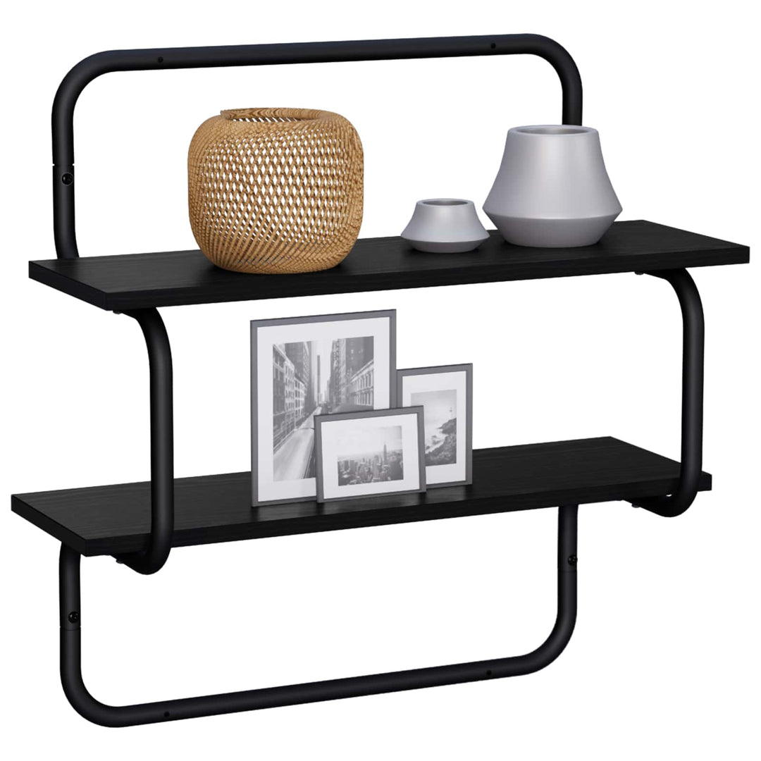 Væghylde i 2 niveauer Sort eg 60 x 24,5 x 61 cm Konstrueret træ