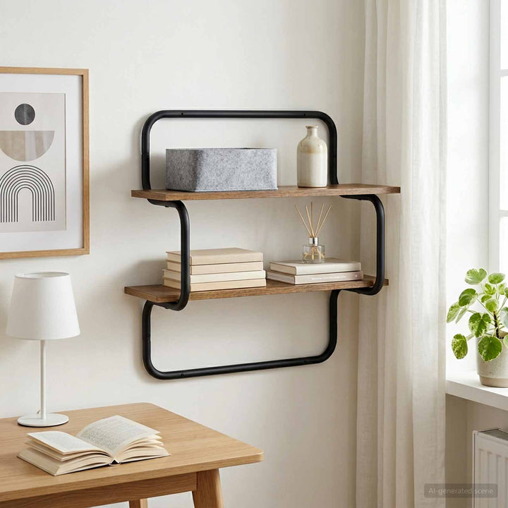 Væghylde med 2 niveauer Røget eg 60 x 24,5 x 61 cm