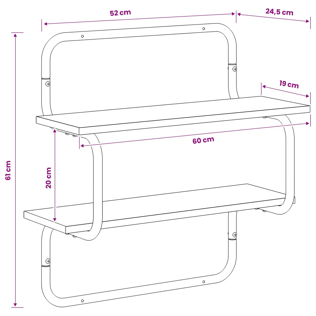 2-etagers væghylde Gammelt træ 60 x 24,5 x 61 cm