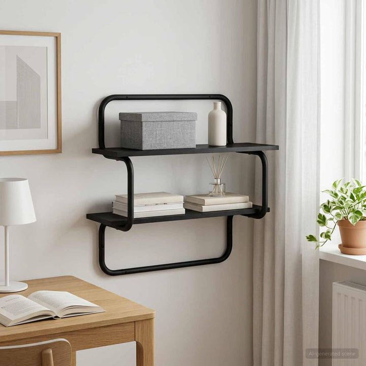 Væghylde i 2 niveauer Sort eg 40 x 24,5 x 61 cm Konstrueret træ