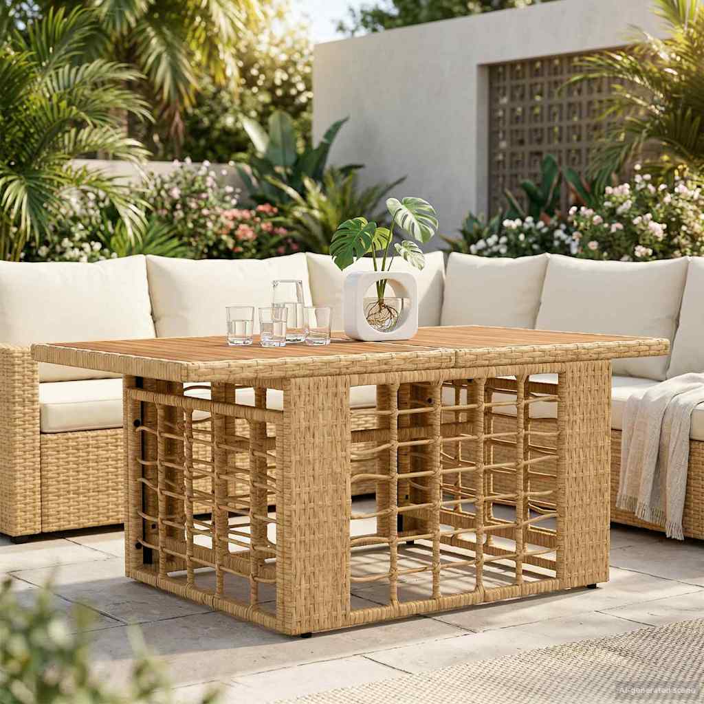 Havemøbel Bord Naturfarvet 100 x 55 x 37 cm PE Rattan og Glas