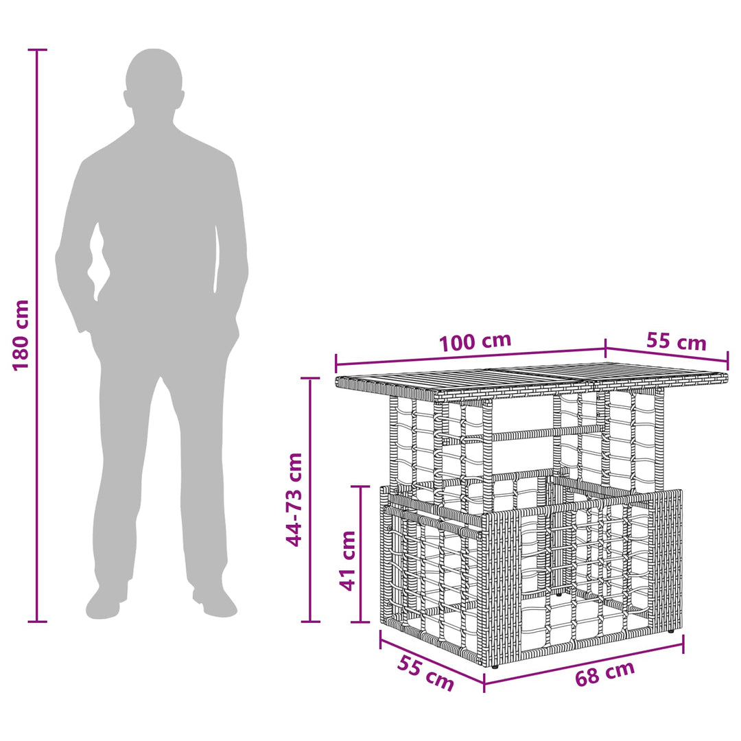 Havemøbel Bord Naturfarvet 100 x 55 x 37 cm PE Rattan og Glas