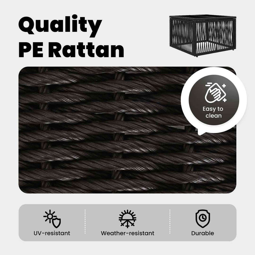 Havemøbel Bord Sort 55 x 55 x 37 cm PE Rattan og Glas