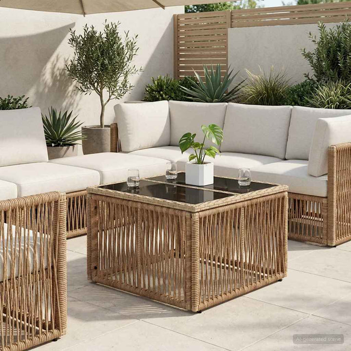 Havemøbel Bord Beige og sort 55 x 55 x 37 cm PE Rattan og Glas