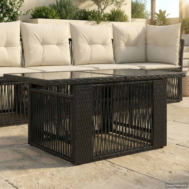 Havemøbel Bord Sort 100 x 55 x 37 cm PE Rattan og Glas