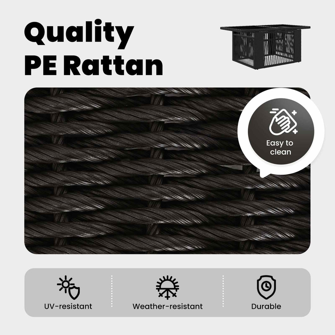 Havemøbel Bord Sort 100 x 55 x 37 cm PE Rattan og Glas