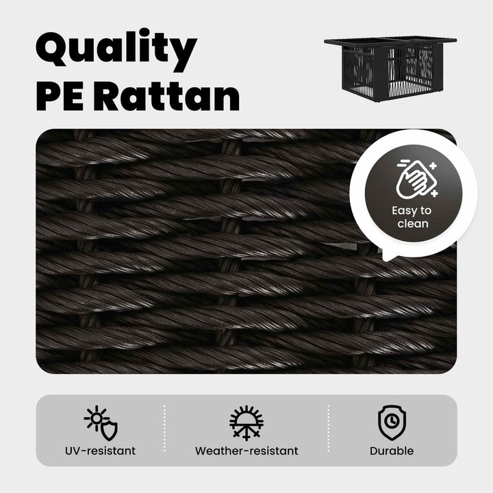 Havemøbel Bord Sort 100 x 55 x 37 cm PE Rattan og Glas