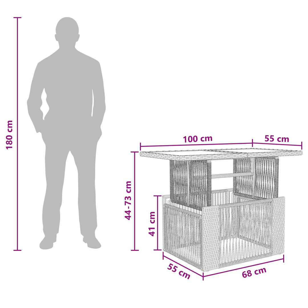 Havemøbel Bord Sort 100 x 55 x 37 cm PE Rattan og Glas