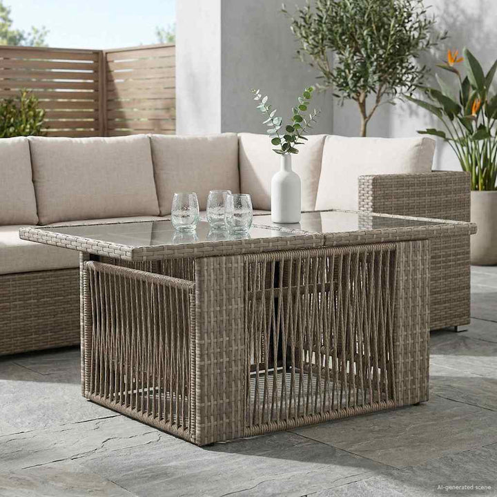 Havemøbel Bord Grå 100 x 55 x 37 cm PE Rattan og Glas