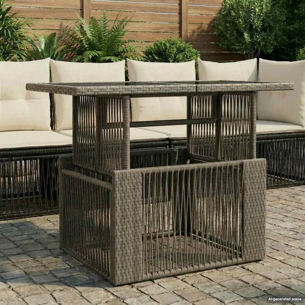 Havemøbel Bord Grå 100 x 55 x 37 cm PE Rattan og Glas