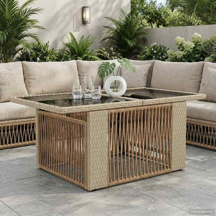 Havemøbel Bord Beige 100 x 55 x 37 cm PE Rattan og Glas