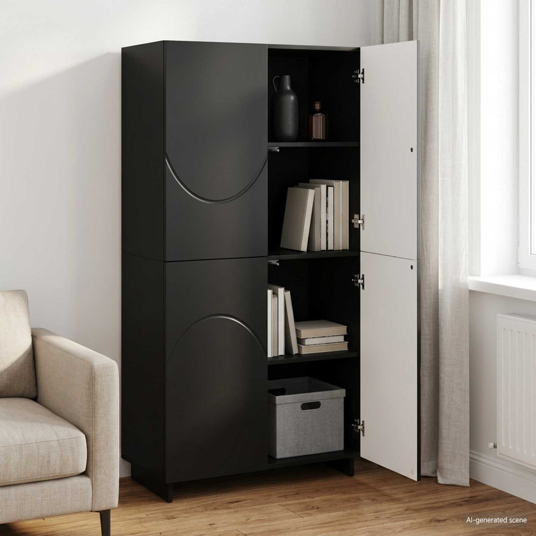 Highboard Sort 79 x 41 x 151 cm Konstrueret træ