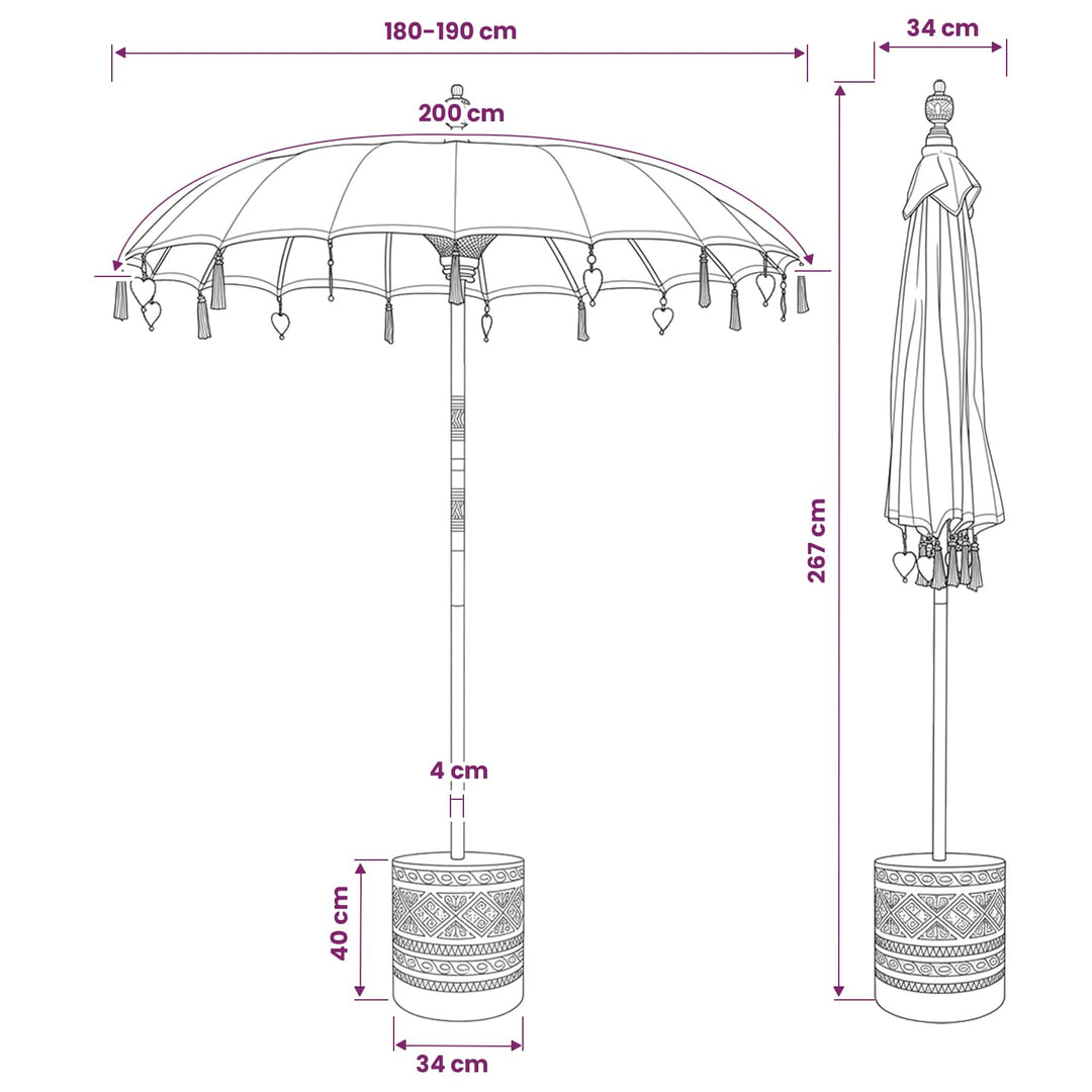 Balinesisk parasol med fod Rund 190 x 190 x 295 cm