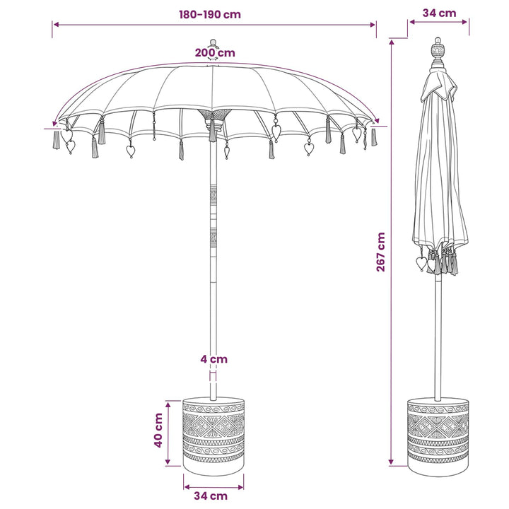 Balinesisk parasol med fod Rund 190 x 190 x 295 cm