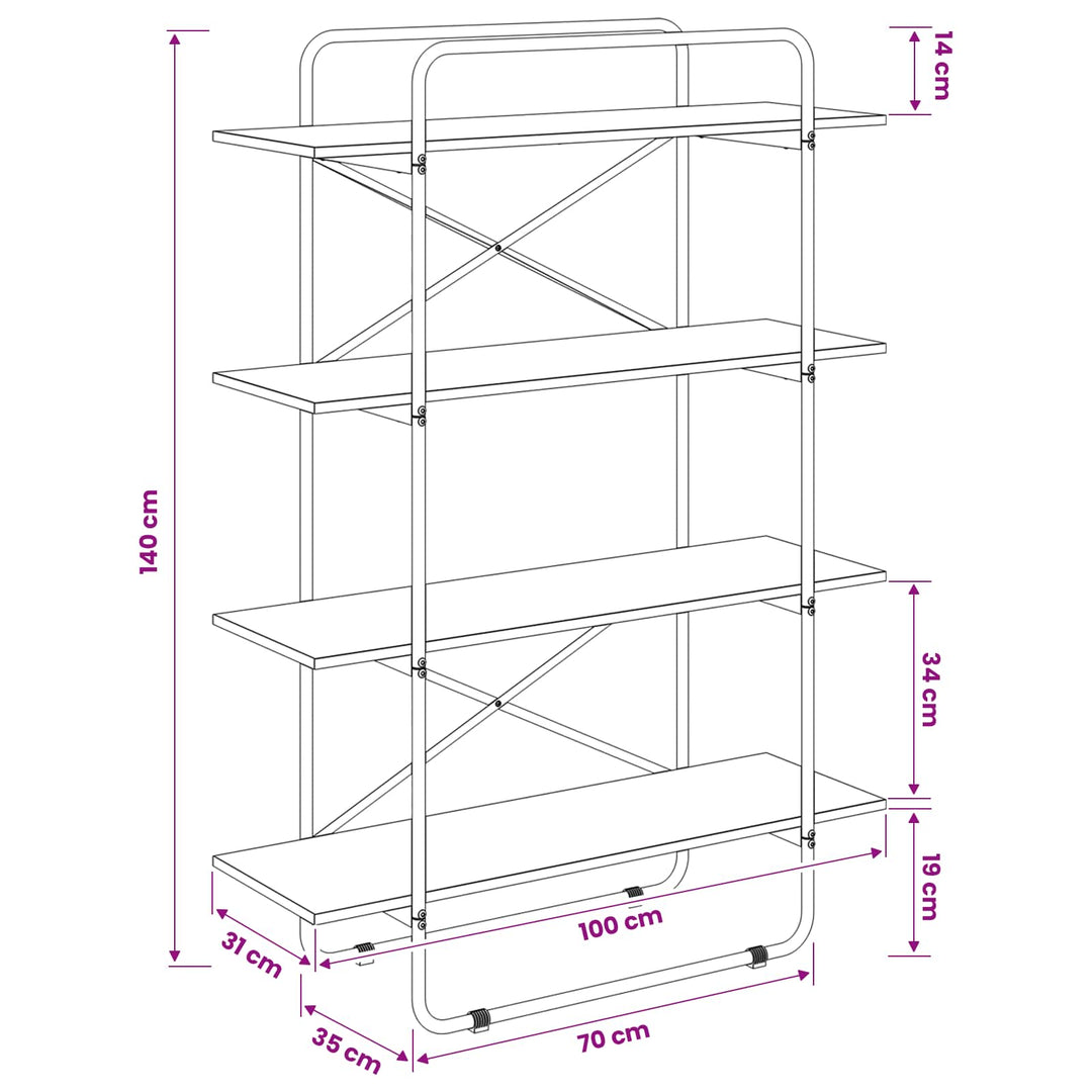 Bogreol 4 niveauer 100 x 35 x 140 cm PB Sort eg